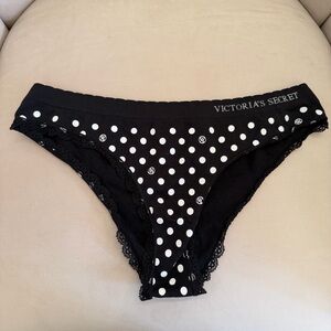 Victoria's Secret Polka Dot Black White Logo Cotton Hiphugger Panty Underwear M